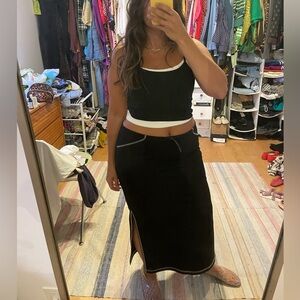 Y2K Constrast Stitch Maxi Skirt